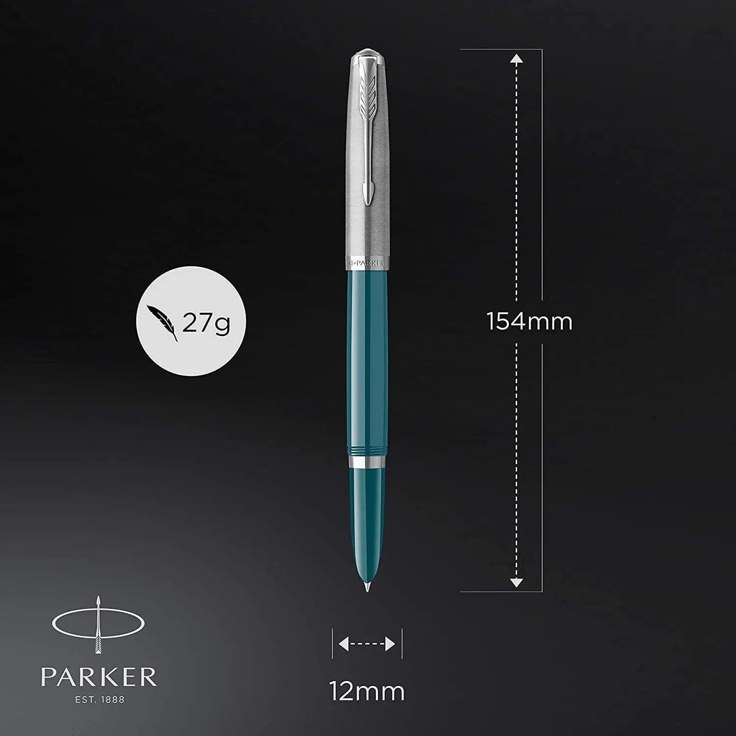 Parker 51 CT Fountain Pen | Black Barrel with Chrome Trim | Fine Nib with Black Ink Cartridge | Gift Box