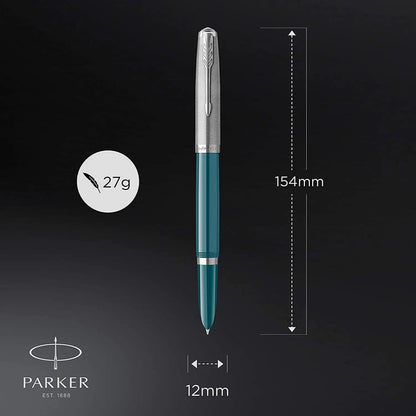 Parker 51 CT Fountain Pen | Black Barrel with Chrome Trim | Fine Nib with Black Ink Cartridge | Gift Box