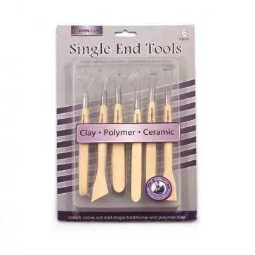 SINGLE END CLAY WOODEN TOOLS 6-PCS SET