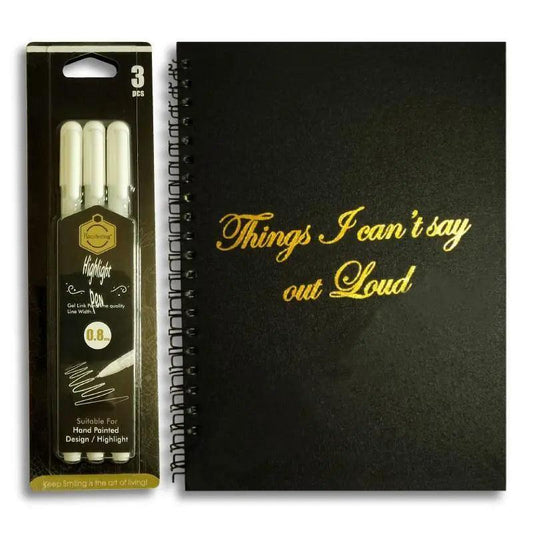 Studio Hardcover Black Paper Notebook With 3 pieces Keep Smiling White Gelly Rollers