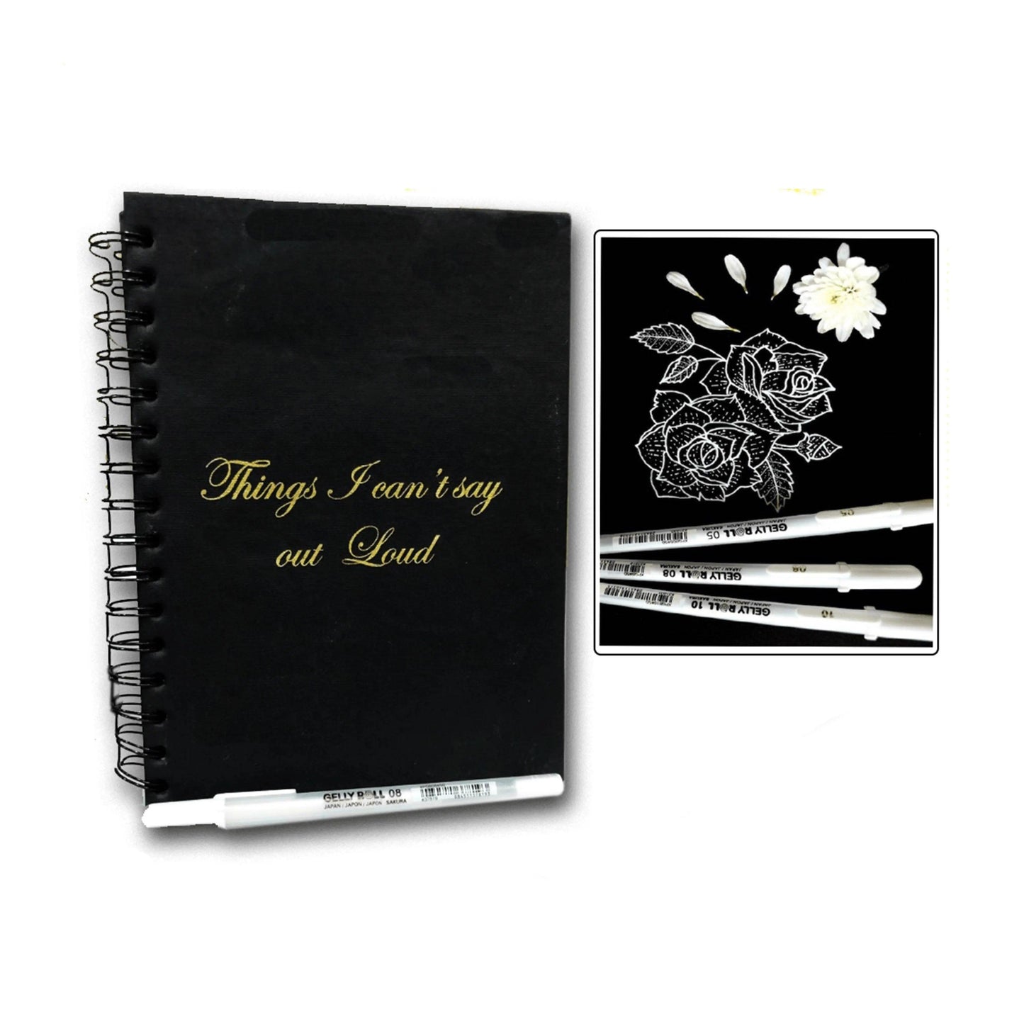 Studio Hardcover Black Paper Notebook With Sakura Jelly Roller For Sketching