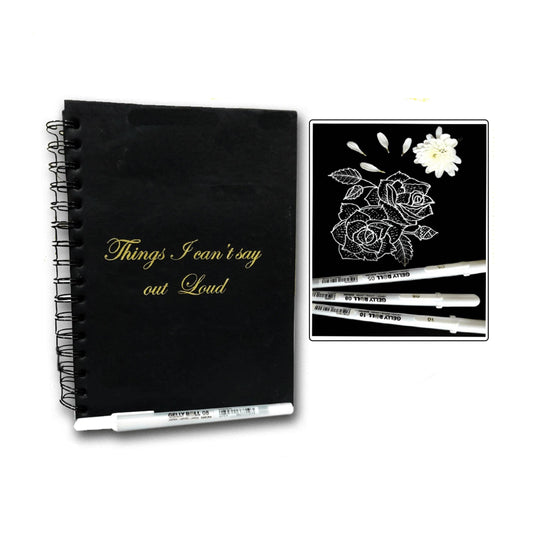 Studio Hardcover Black Paper Notebook With Sakura Jelly Roller For Sketching