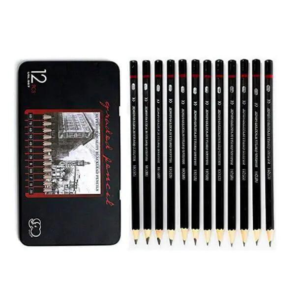 Ulson Graded Black Lead Pencils Tin Sketch And Drawing