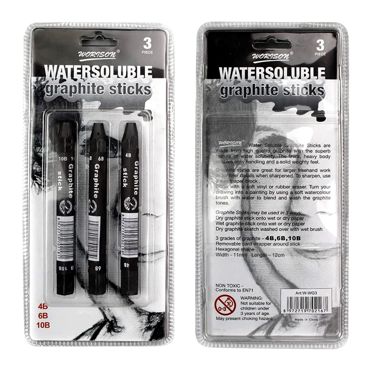 Worison Water Soluble Graphite Stick Pack of 3