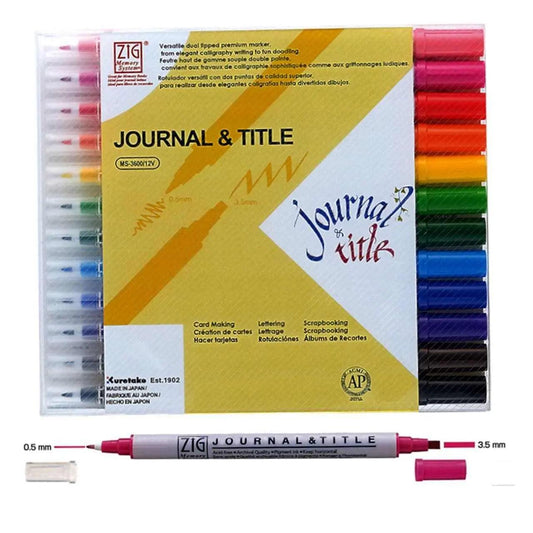 ZIG MEMORY SYSTEM JOURNAL & TITLE Double-headed calligraphy pen (12 color suit) MS-3600/12V (Copy)